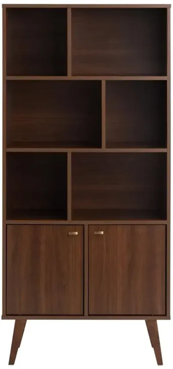 Prepac Milo Mid-Century Modern Bookcase with Six Shelves and Two Doors