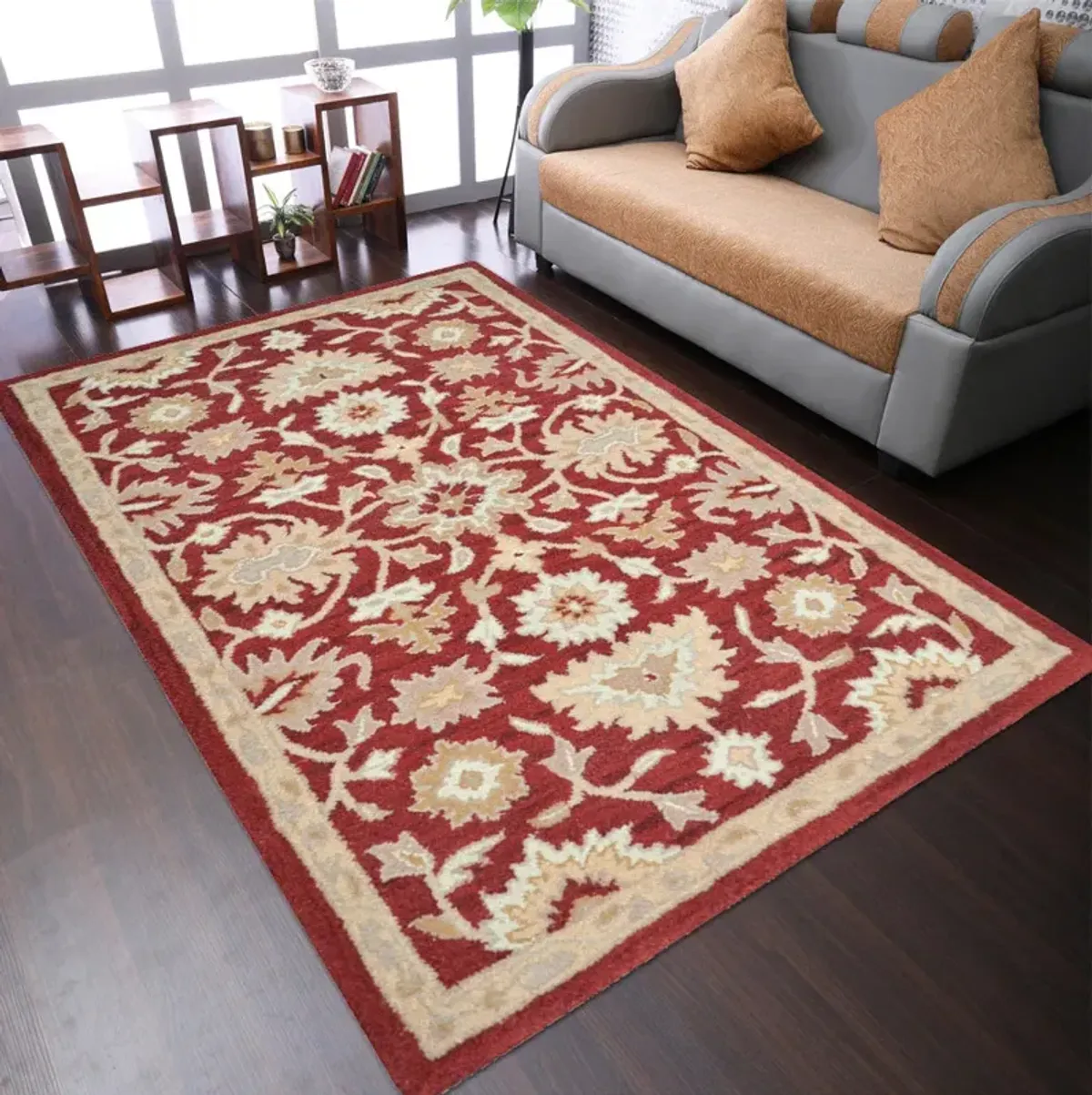 RUGSOTIC CARPETS HAND TUFTED WOOL ECO-FRIENDLY AREA RUGS  - 3'x5', Rectangle Shape, Red, Contemporary Modern Design, High Pile  Handmade Anti Skid Area Rugs for Living Room, Bed Room (K00688)