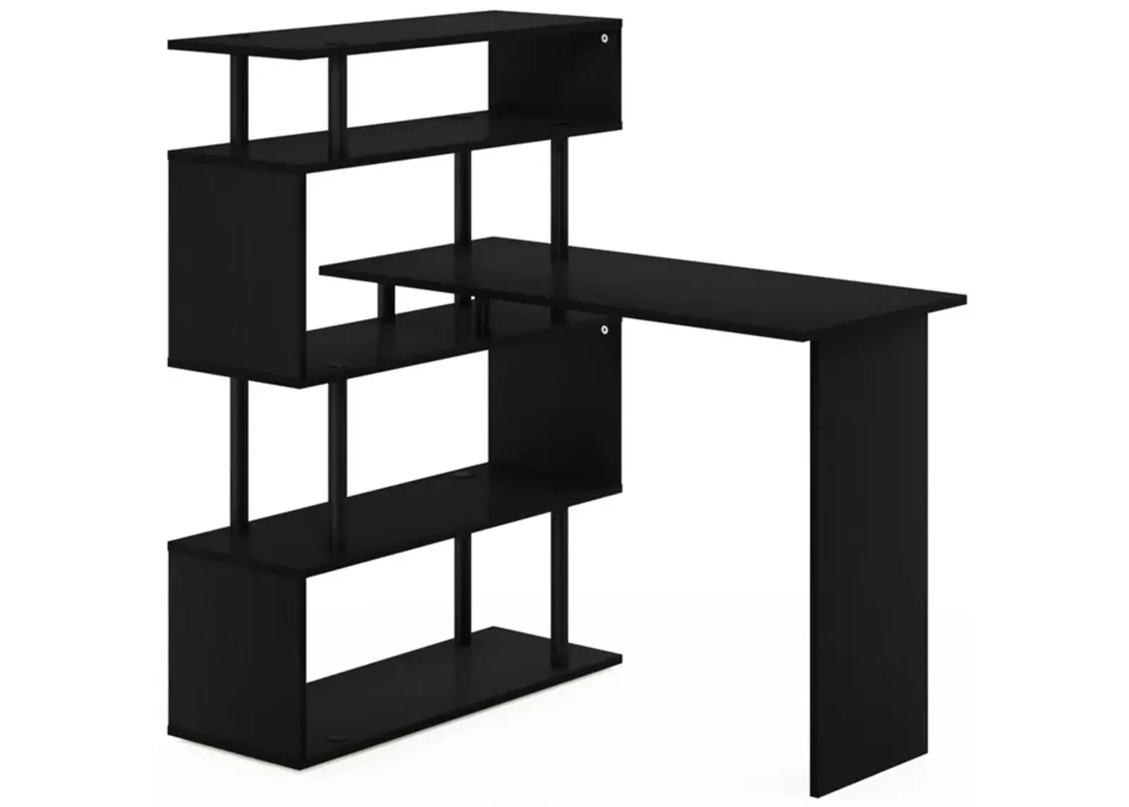 Furinno Furinno Moore L-Shape Computer Desk with 5-Tier Shelves, Americano/Black