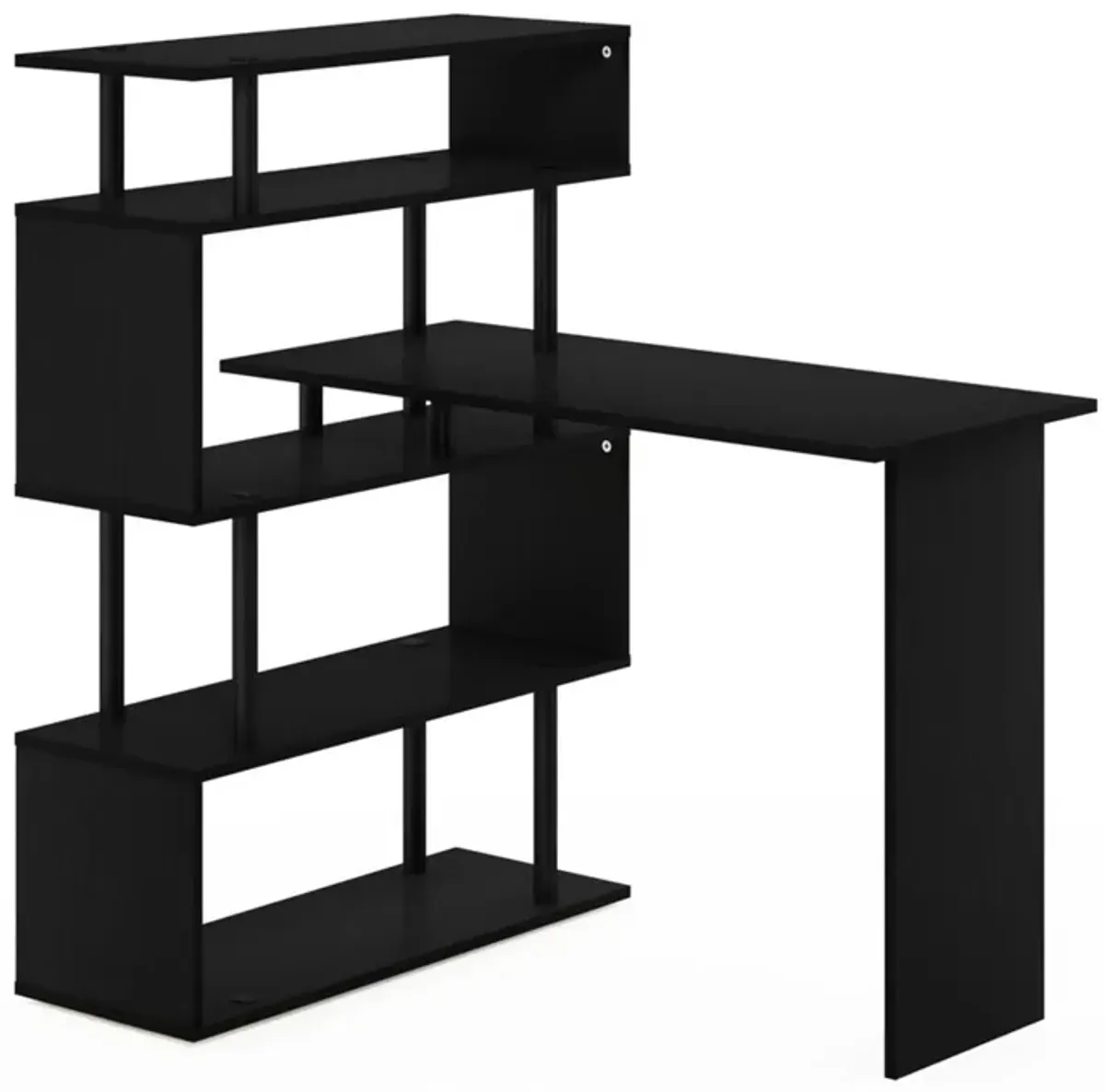 Furinno Furinno Moore L-Shape Computer Desk with 5-Tier Shelves, Americano/Black