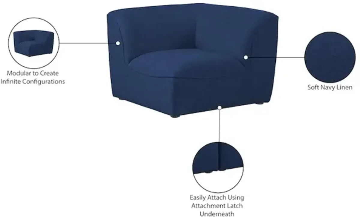 Meridian Furniture Miramar Navy Durable Linen Textured Corner