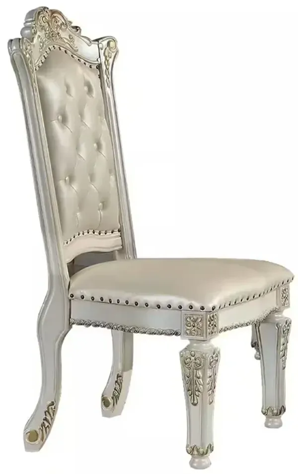 Jess 24 Inch Counter Chair Set of 2, Pearl Faux Leather, Button Tufted - Benzara