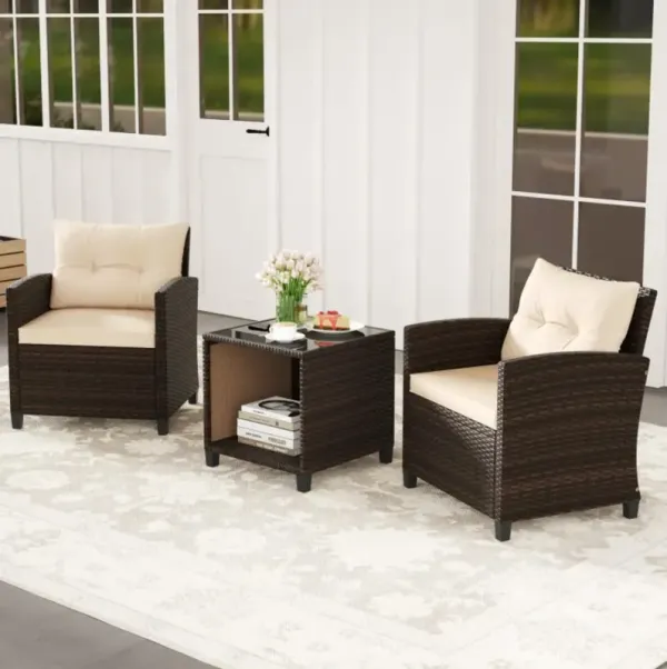 Hivvago 3 Piece Patio Sofa Set Wicker Chairs and Coffee Table with Storage