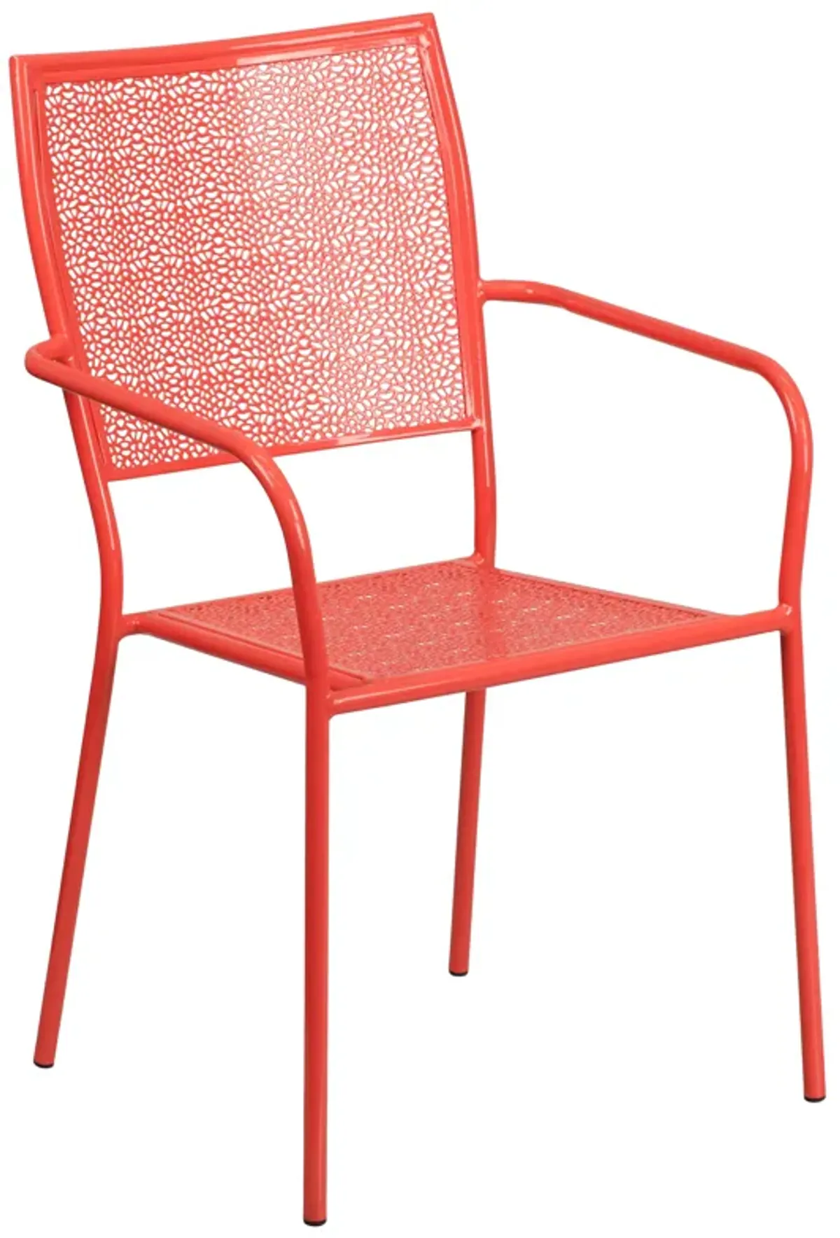 Flash Furniture Oia Commercial Grade 28" Square Coral Indoor-Outdoor Steel Folding Patio Table Set with 2 Square Back Chairs