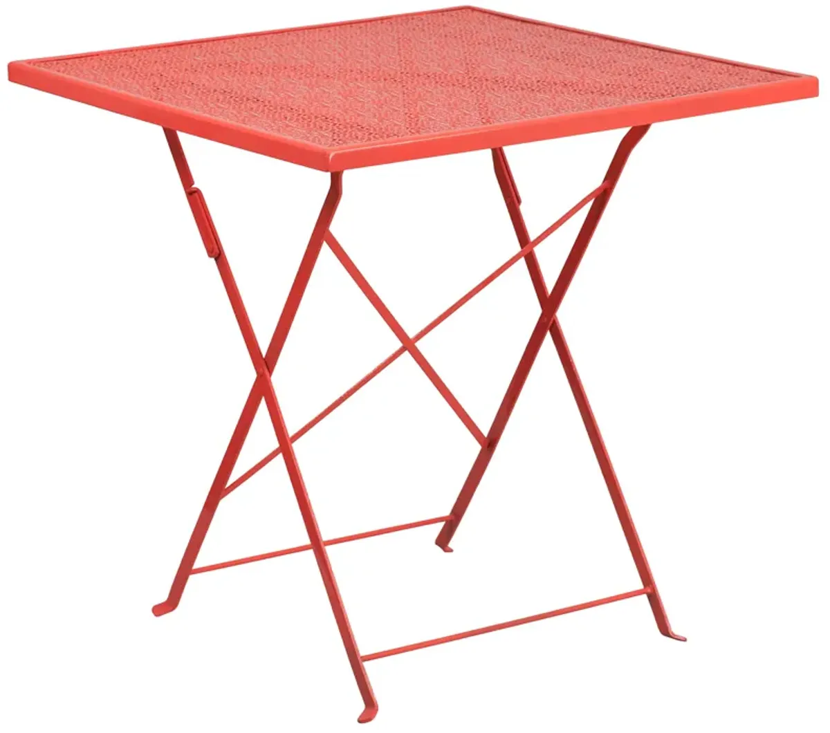Flash Furniture Oia Commercial Grade 28" Square Coral Indoor-Outdoor Steel Folding Patio Table Set with 2 Square Back Chairs