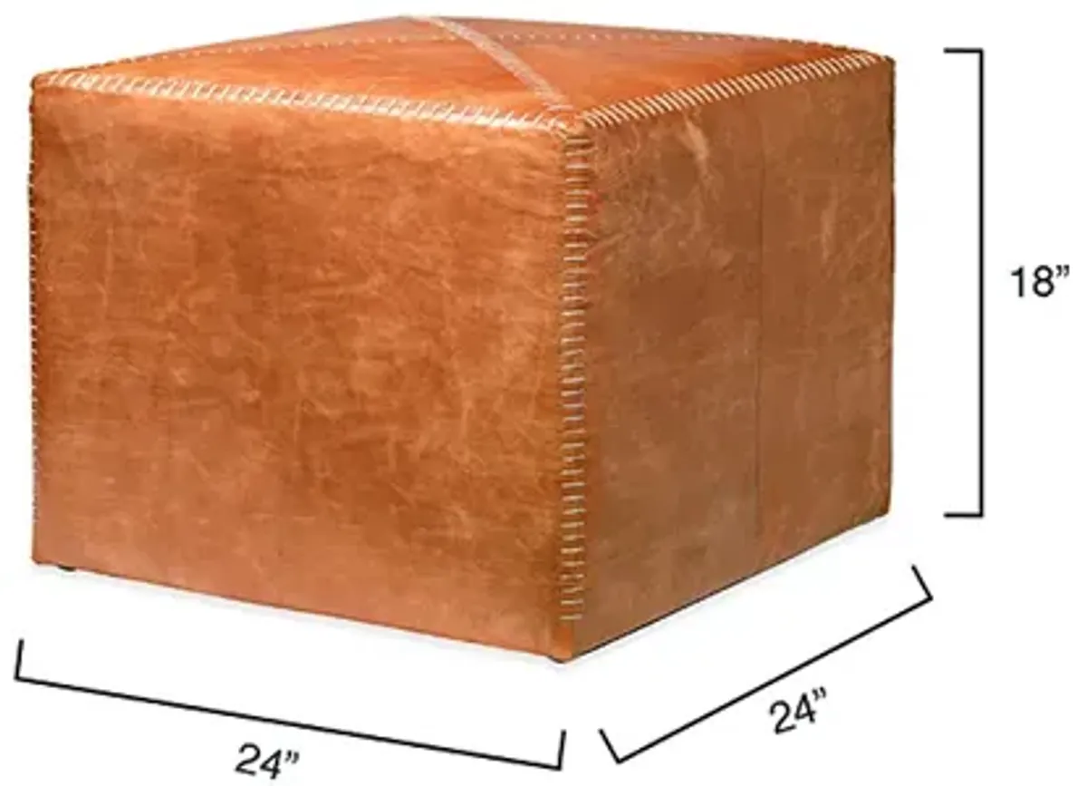 Buff Leather Large Ottoman