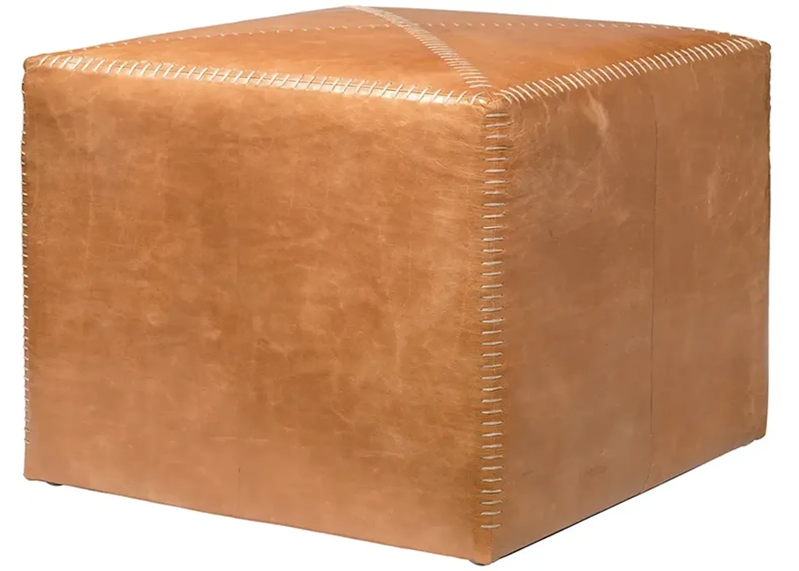 Buff Leather Large Ottoman