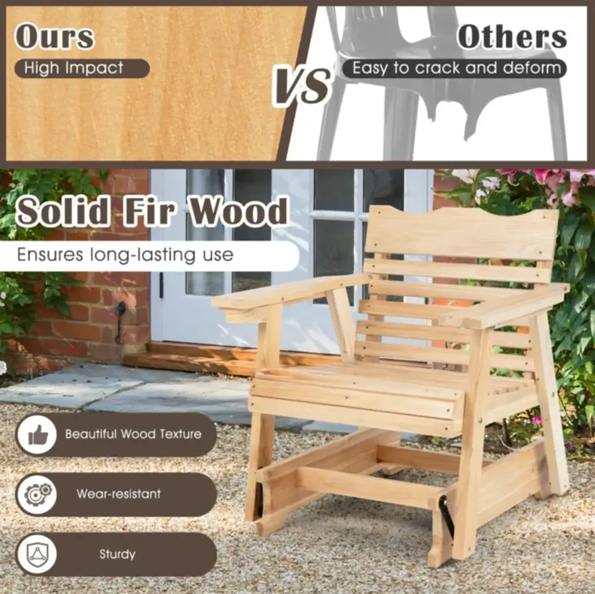 Hivvago Outdoor Wood Rocking Chair with High Back and Widened Armrests