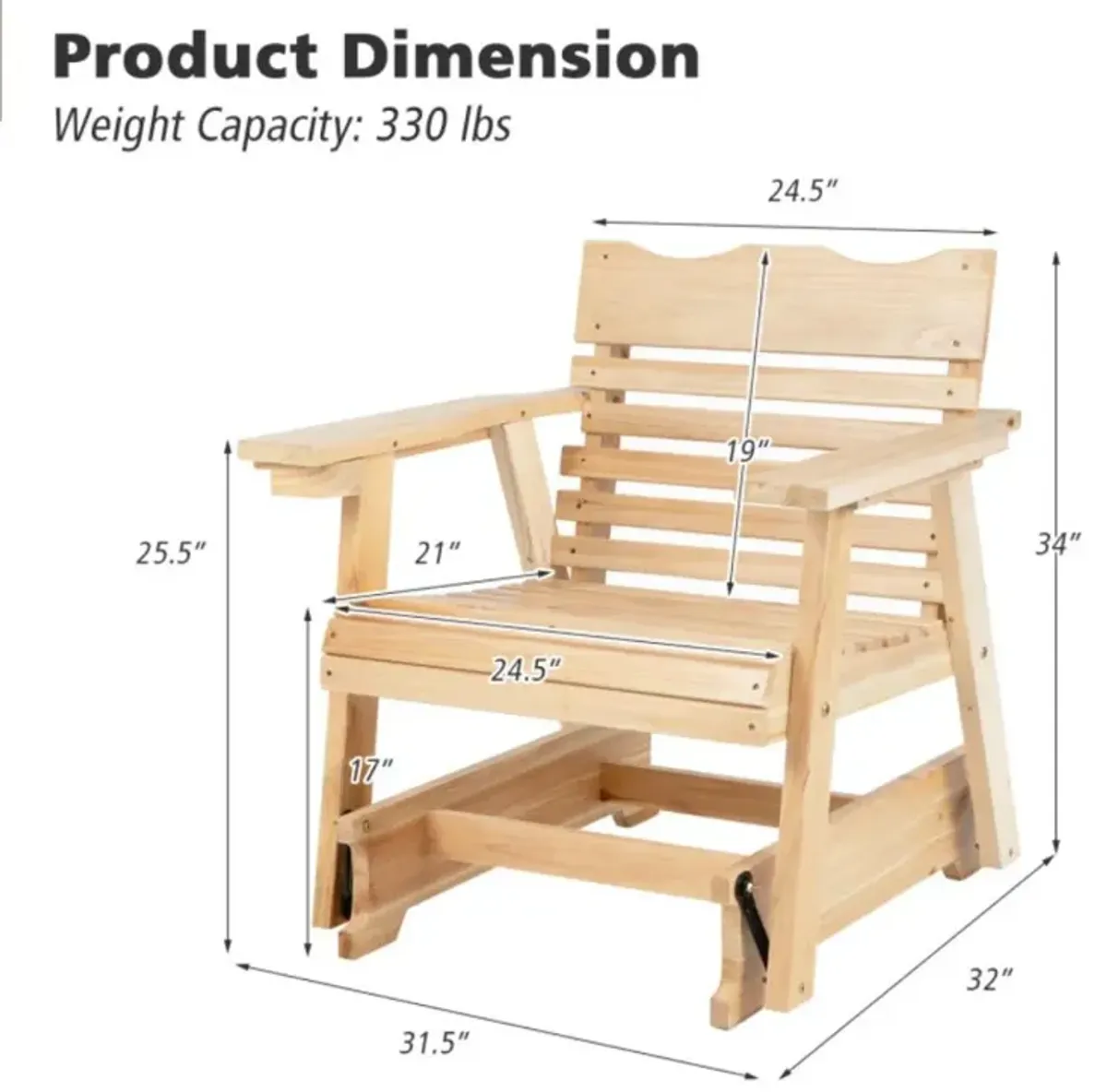 Hivvago Outdoor Wood Rocking Chair with High Back and Widened Armrests