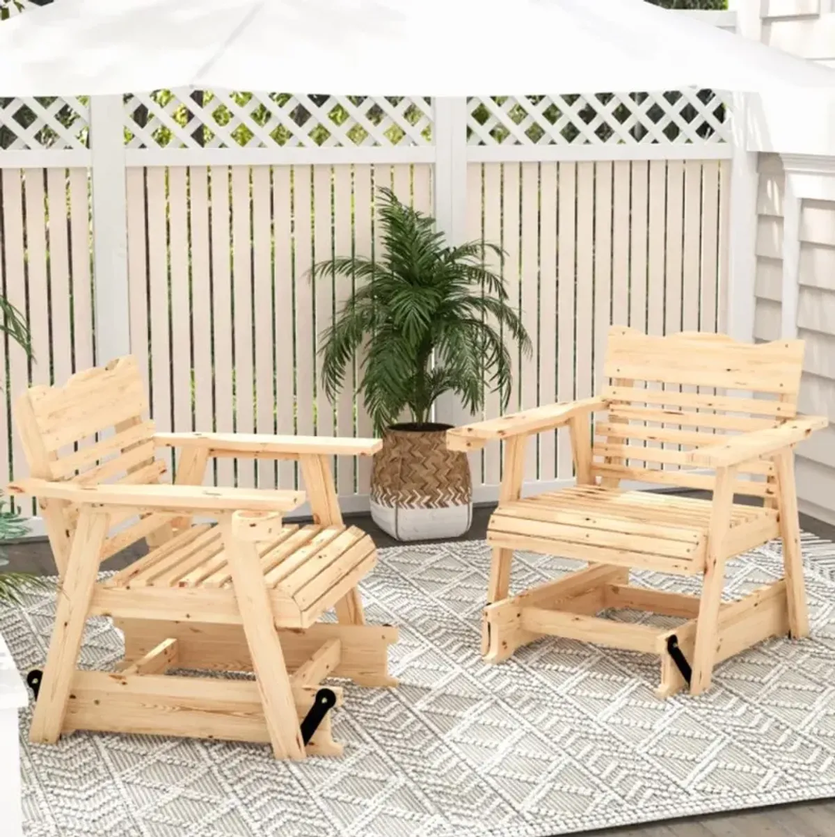 Hivvago Outdoor Wood Rocking Chair with High Back and Widened Armrests