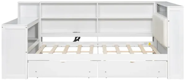 Merax Bed with Storage Shelves, Drawers, Charging Station, LED