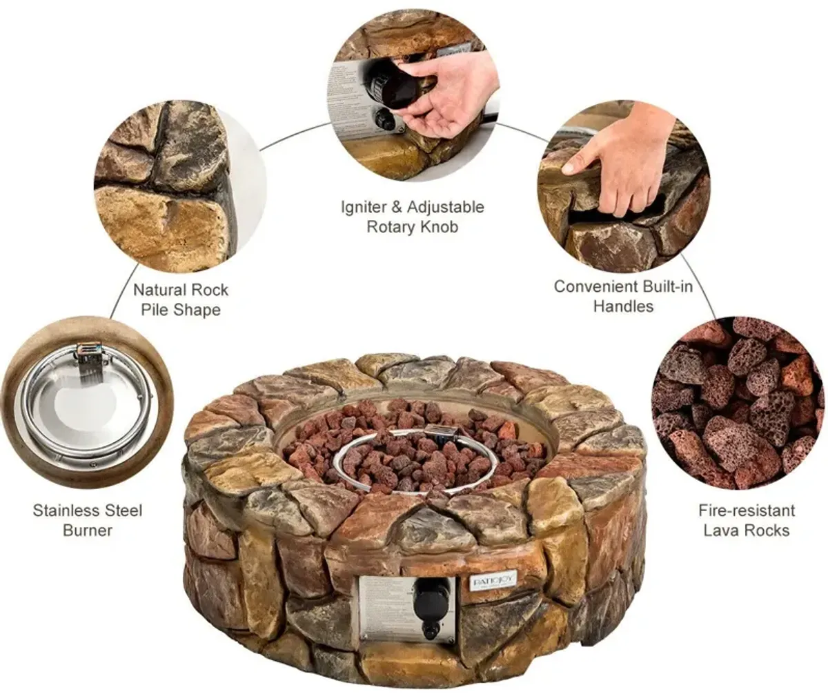 28 Inch Propane Gas Fire Pit with Lava Rocks and Protective Cover