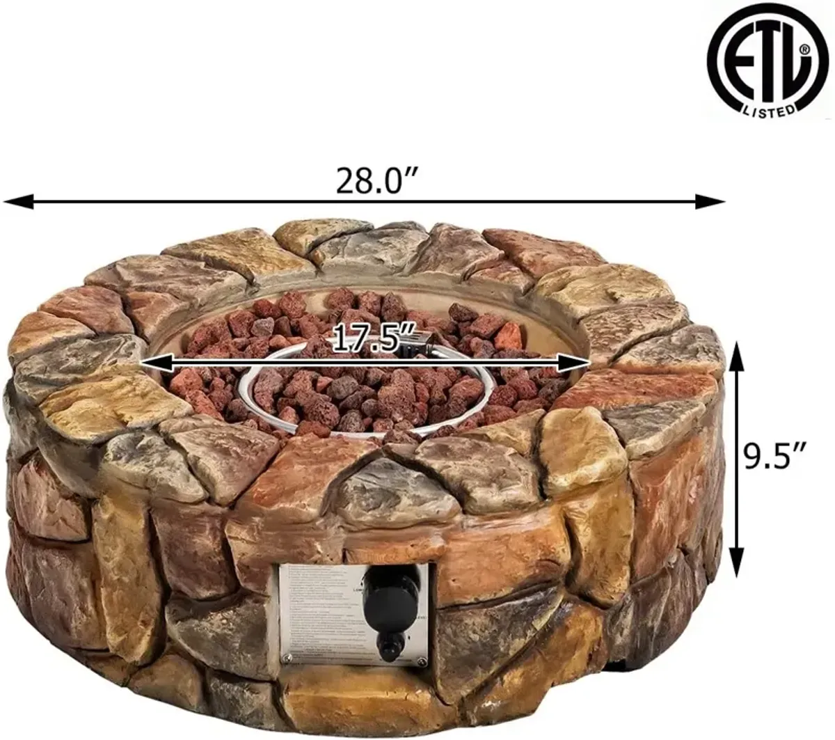 28 Inch Propane Gas Fire Pit with Lava Rocks and Protective Cover