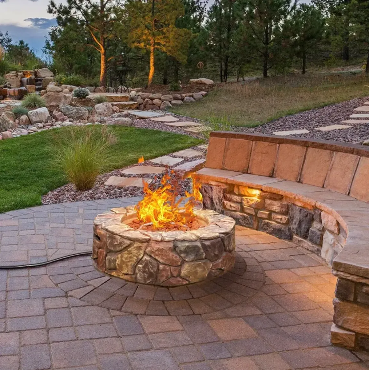 28 Inch Propane Gas Fire Pit with Lava Rocks and Protective Cover