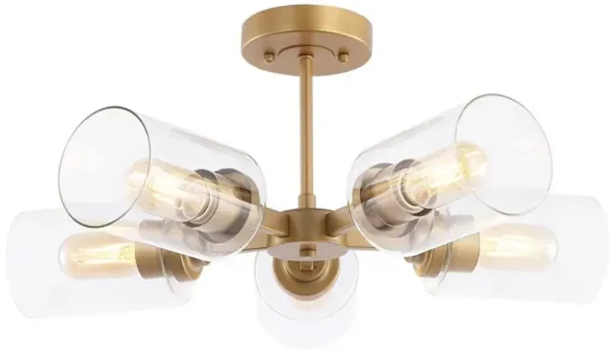 Jaynie 5-Light Farmhouse Industrial Iron Cylinder LED Semi Flush Mount