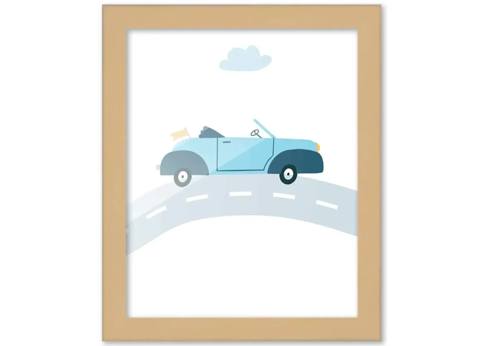 8x10 Framed Nursery Wall Art Hand Drawn Blue Convertible Poster in Natural Wood Frames For Kid Bedroom or Playroom