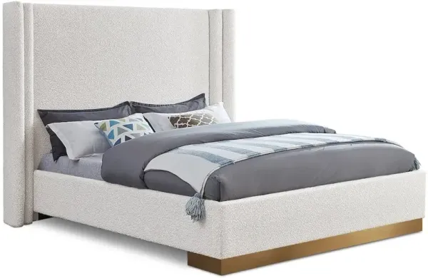 Meridian Furniture Halton Cream Boucle Fabric Queen Bed