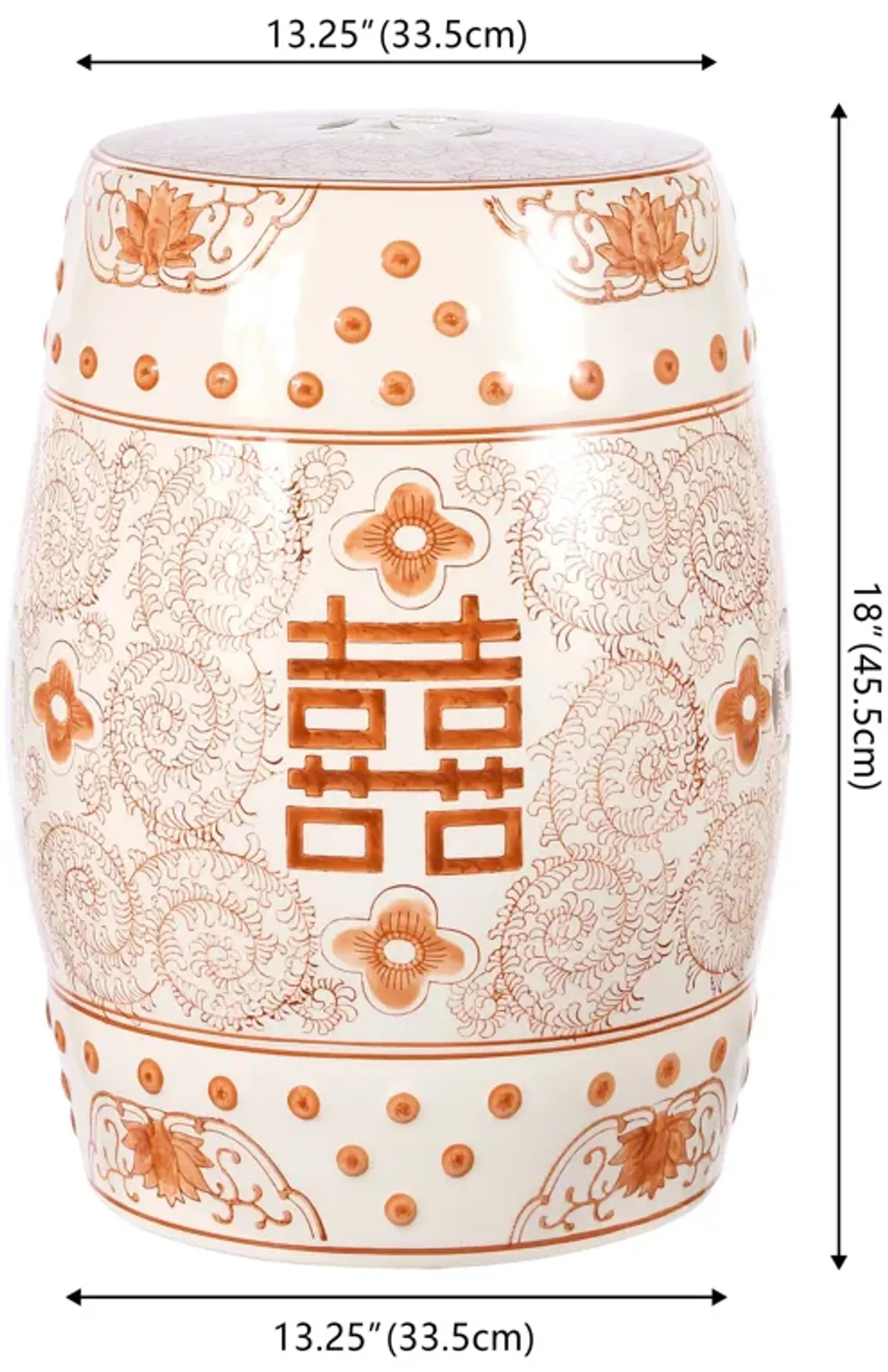 Double Happiness Chinoiserie Ceramic Drum Garden Stool