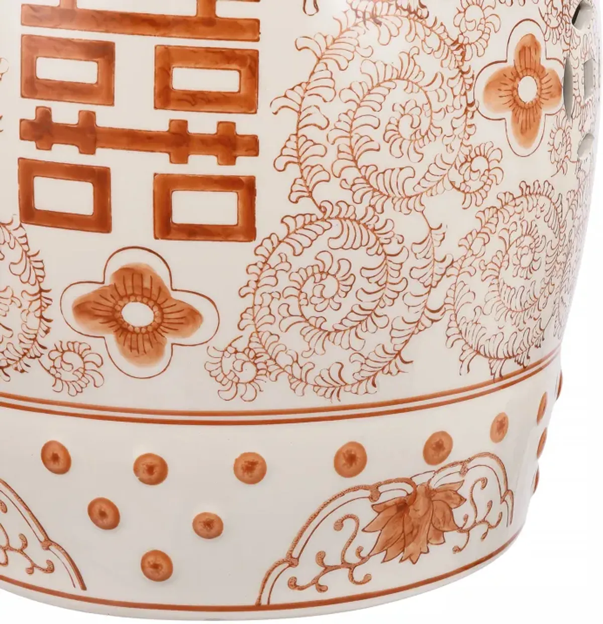 Double Happiness Chinoiserie Ceramic Drum Garden Stool