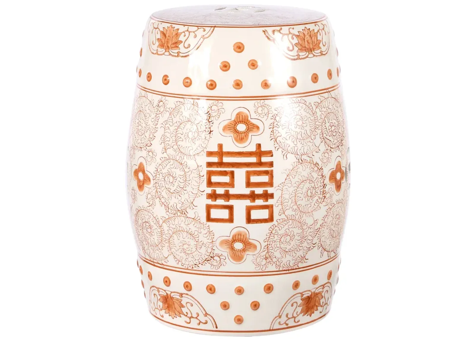 Double Happiness Chinoiserie Ceramic Drum Garden Stool