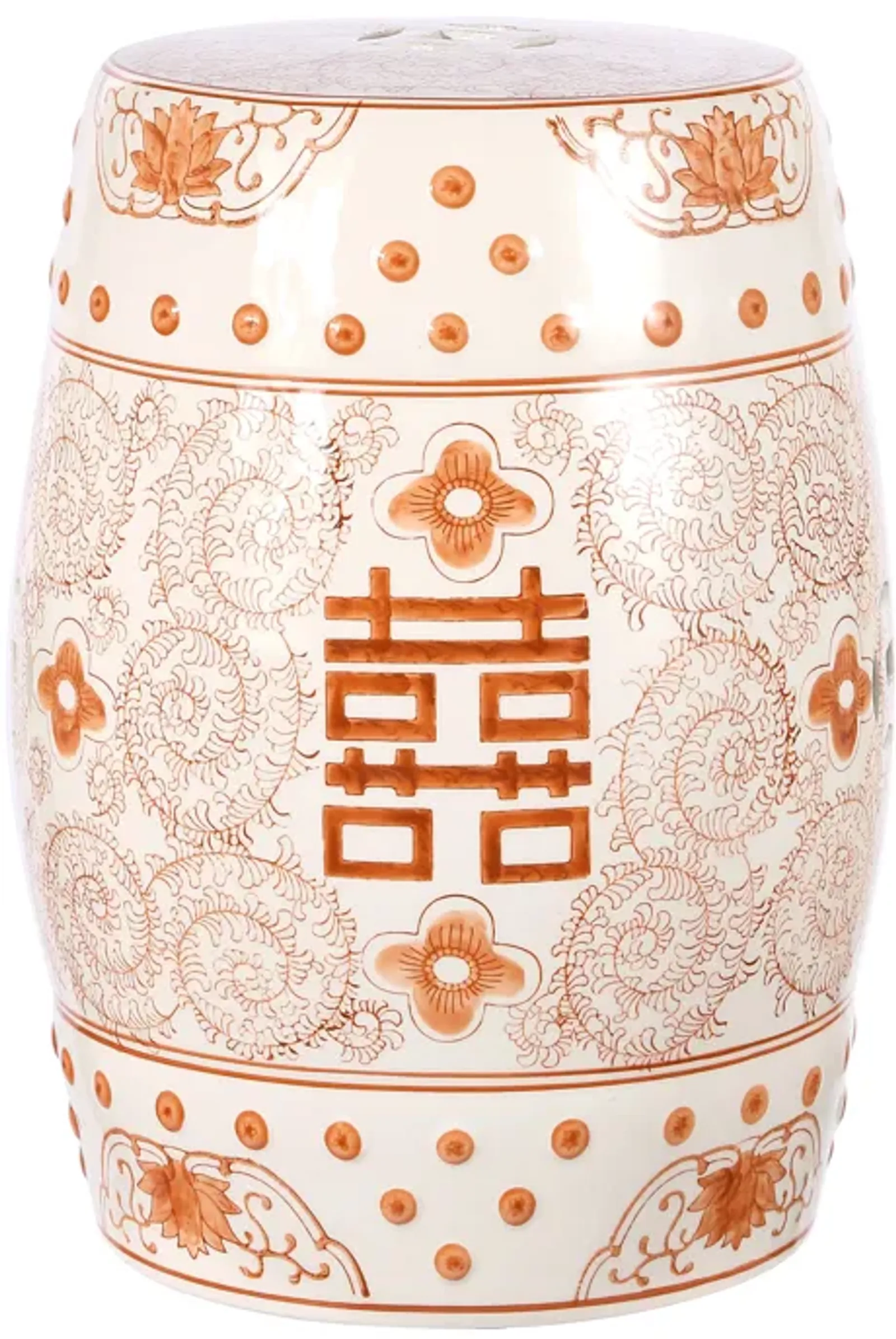 Double Happiness Chinoiserie Ceramic Drum Garden Stool