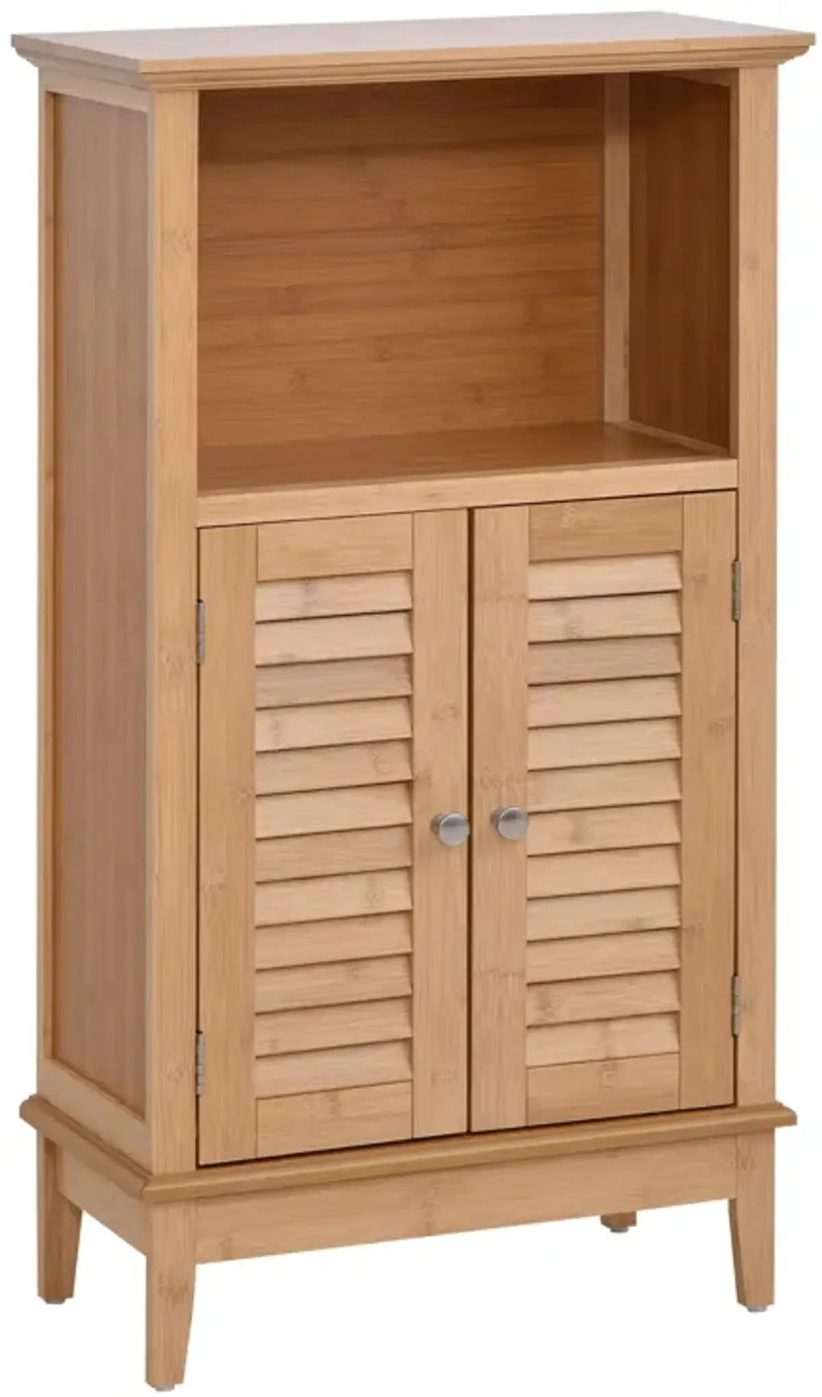 Natural Bamboo Organizer: Floor Cabinet with Multiple Shelves and Doors
