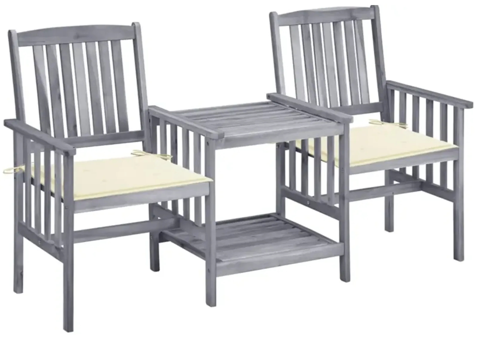 vidaXL Patio Chairs with Tea Table and Cushions Solid Acacia Wood