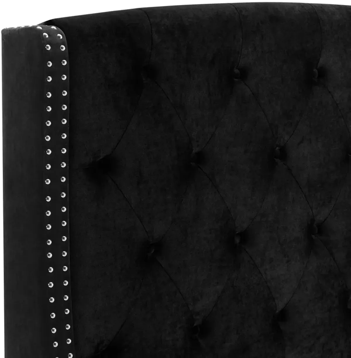 Elle Queen Size Bed, Low Profile, Black Button Tufted Upholstered Headboard - Benzara