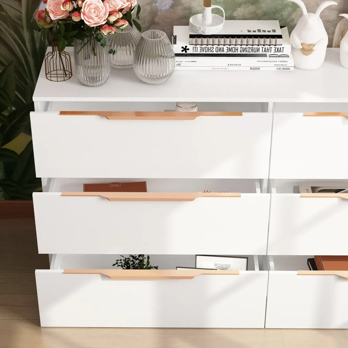 63-inch Modern Space Saving 6-Drawer Double Dresser, White