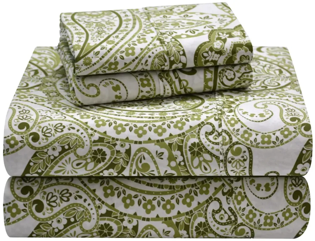 Pointehaven Boho Paisley Combed Cotton Percale Printed 3 pc Sheet Set