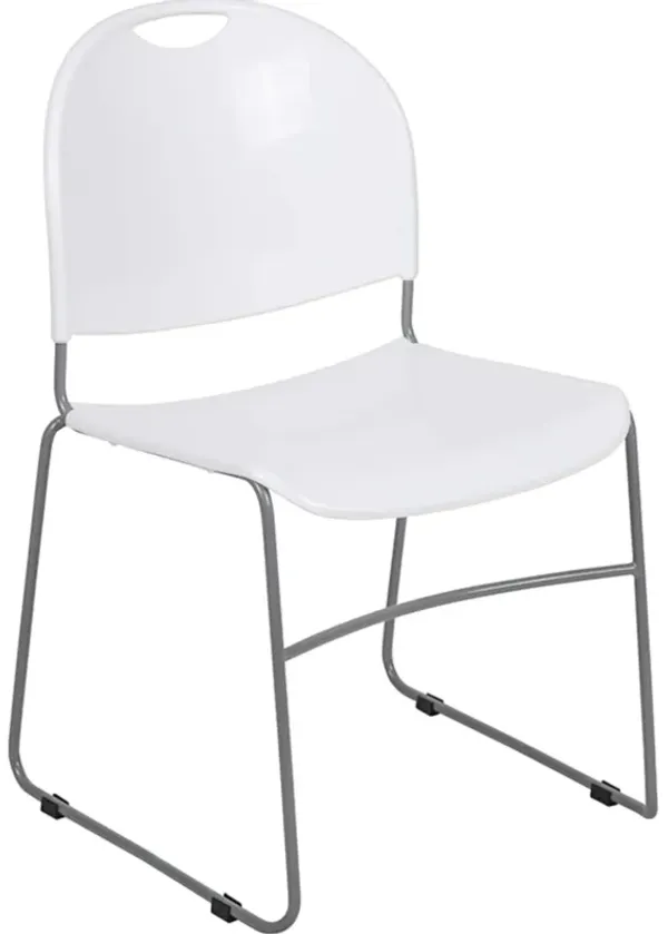 Flash Furniture HERCULES Series 880 lb. Capacity White Ultra-Compact Stack Chair with Silver Powder Coated Frame