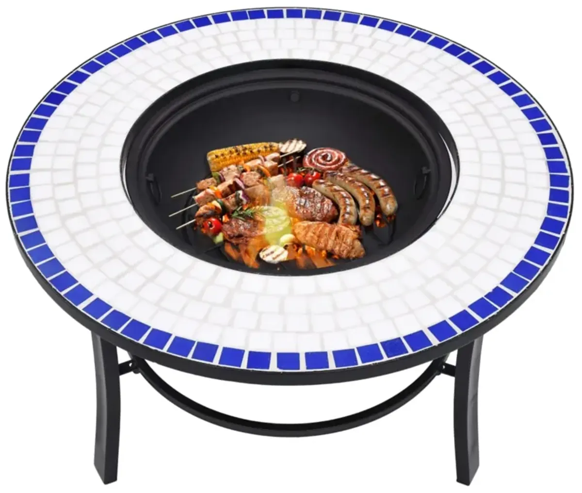 vidaXL Mosaic Fire Pit Blue and White 26.8" Ceramic