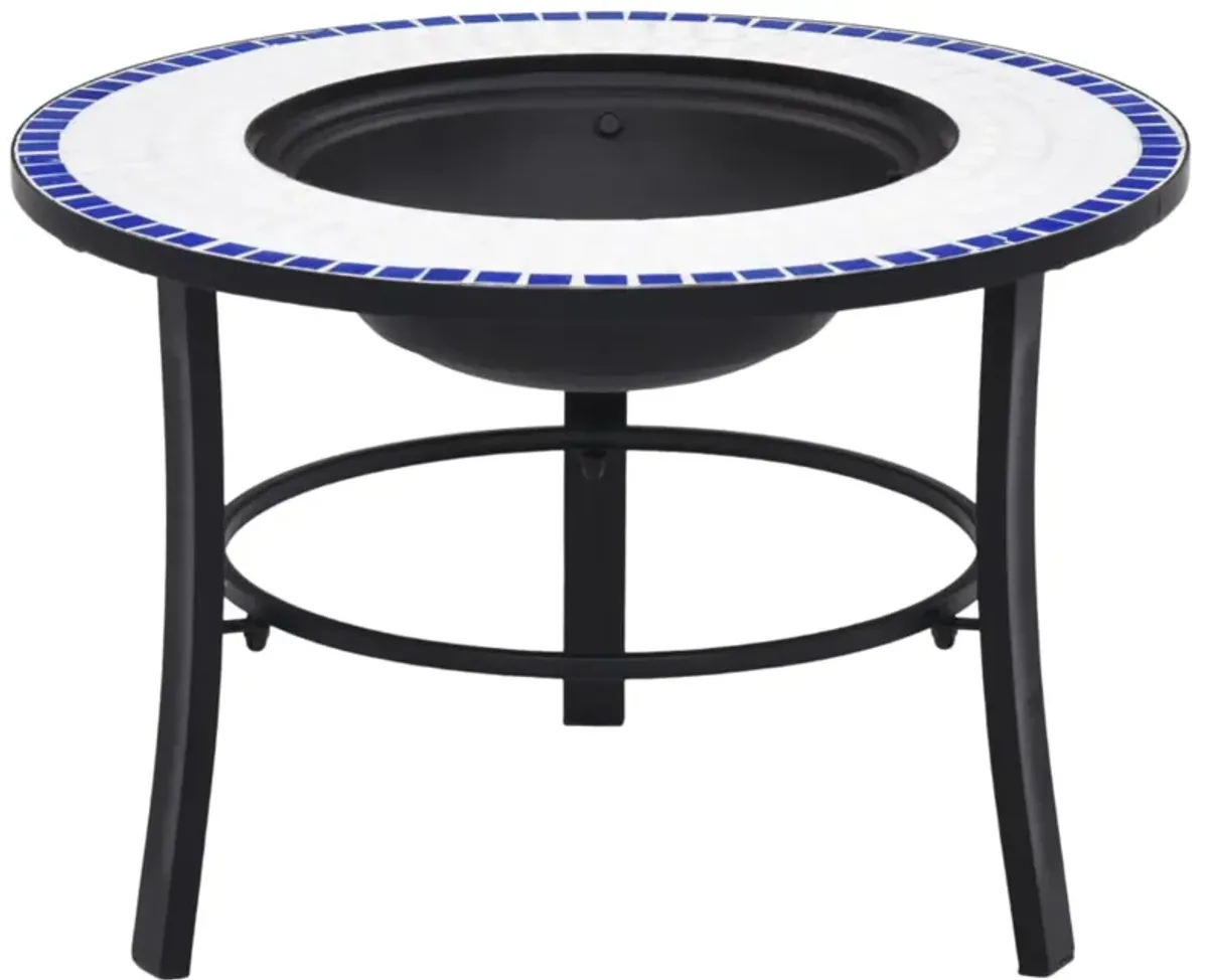 vidaXL Mosaic Fire Pit Blue and White 26.8" Ceramic