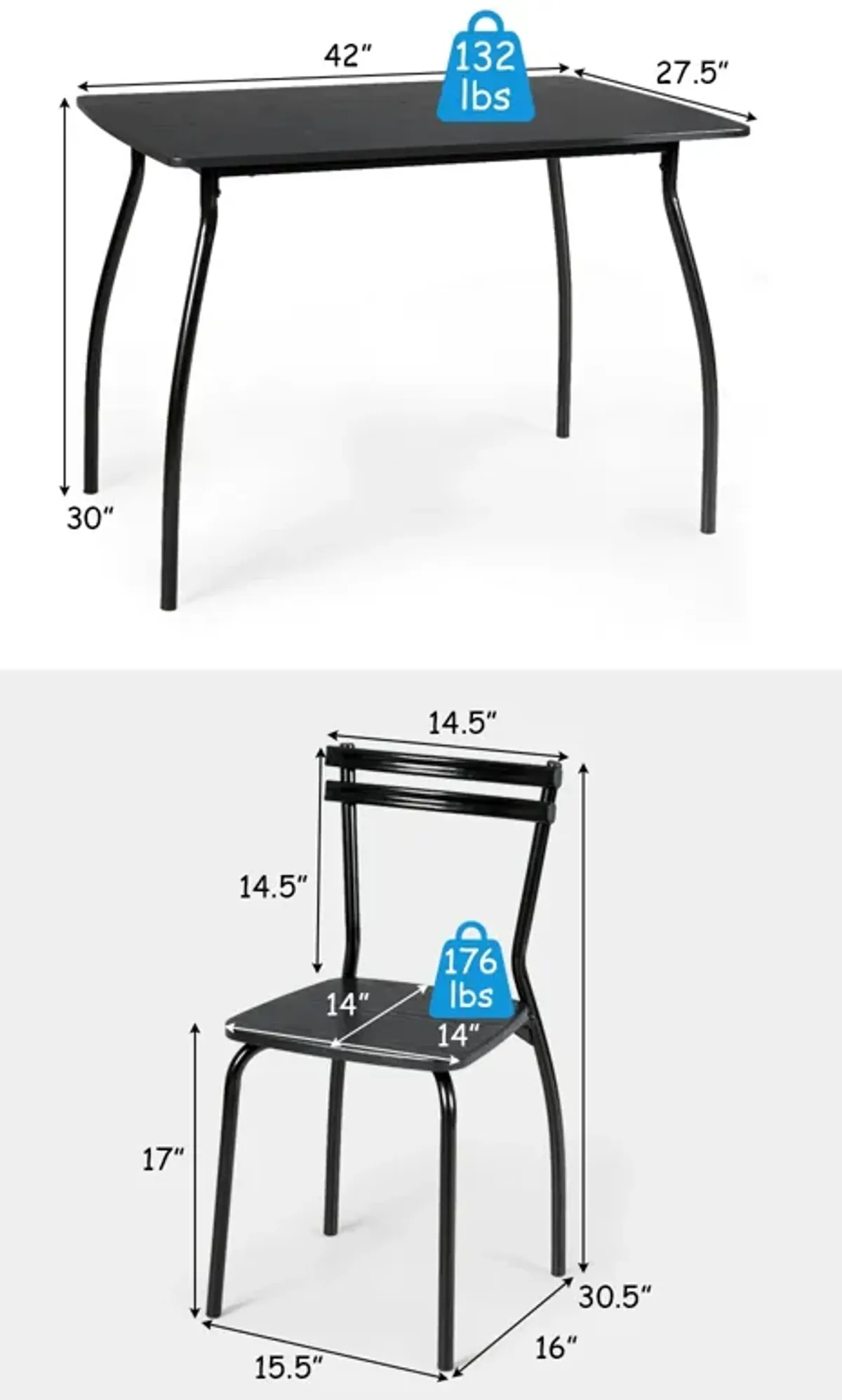 5 Pieces Dining Table Set with 4 Chairs