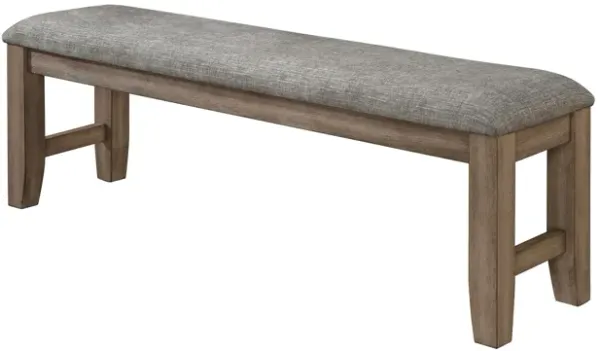 Harris Dining Bench, Gray Fabric, Brown Solid Rubberwood, 60 Inch - Benzara