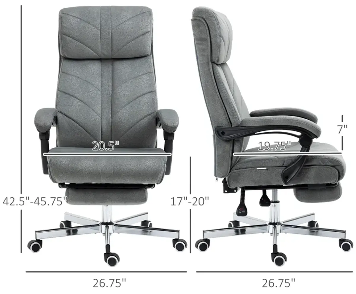 Gray Office Comfort: High-Back Reclining Chair with Footrest