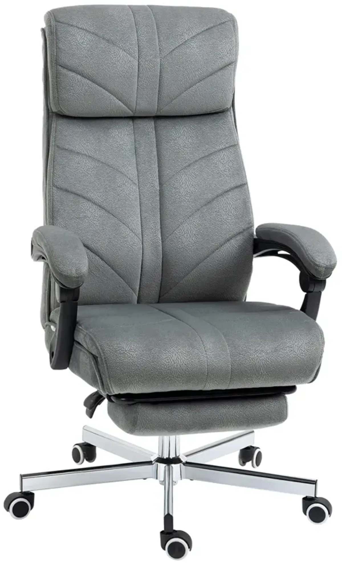 Gray Office Comfort: High-Back Reclining Chair with Footrest