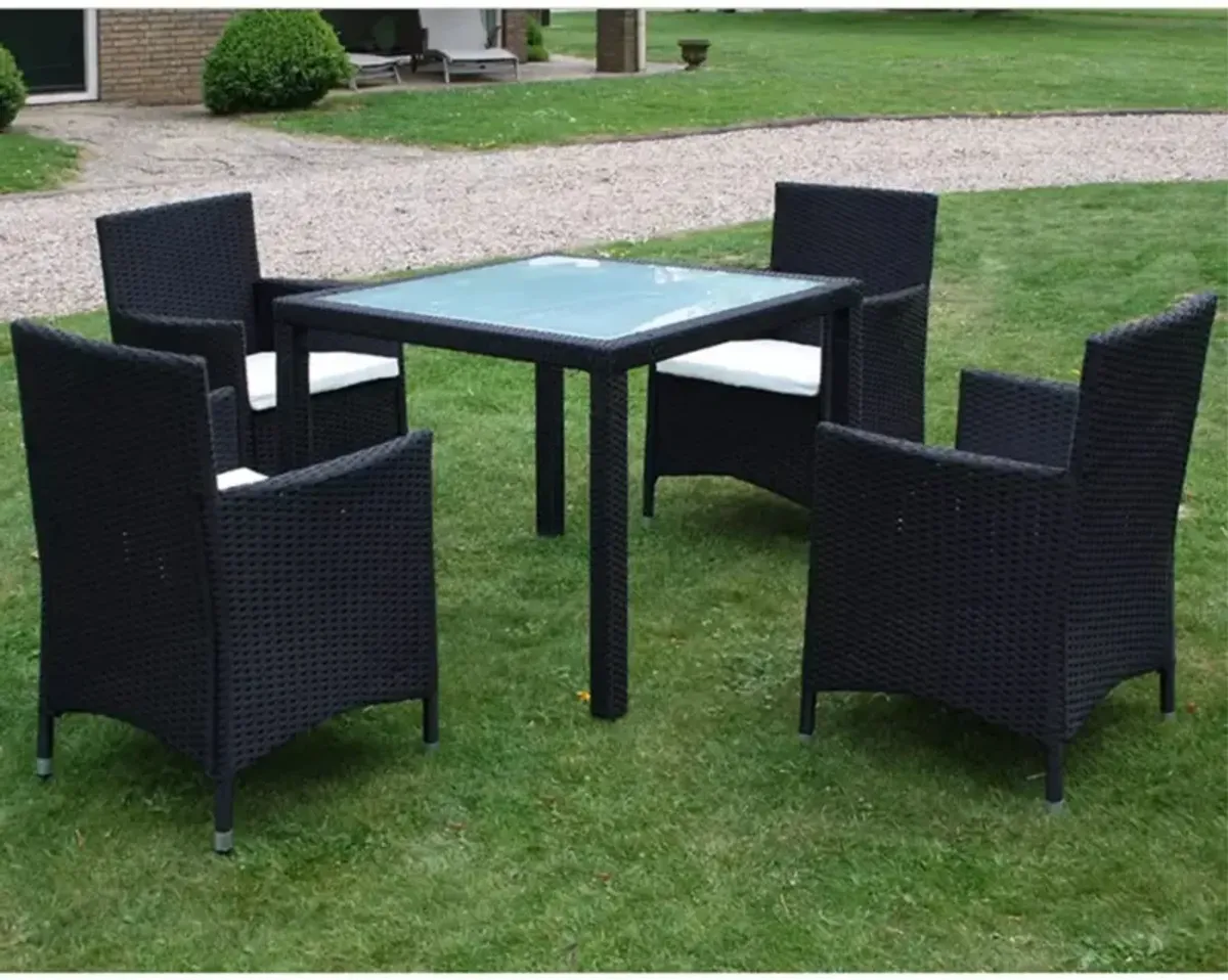 vidaXL 5 Piece Outdoor Dining Set with Cushions Poly Rattan Black