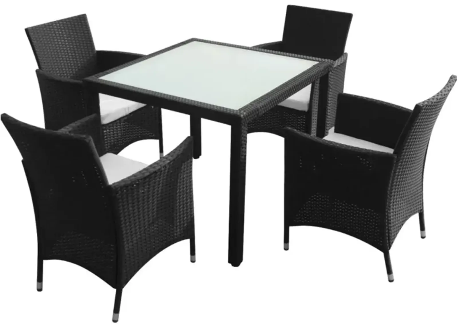 vidaXL 5 Piece Outdoor Dining Set with Cushions Poly Rattan Black