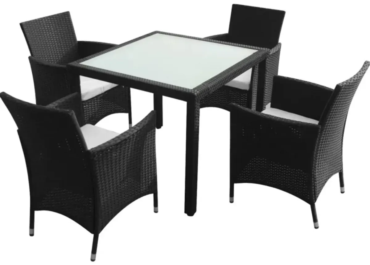 vidaXL 5 Piece Outdoor Dining Set with Cushions Poly Rattan Black