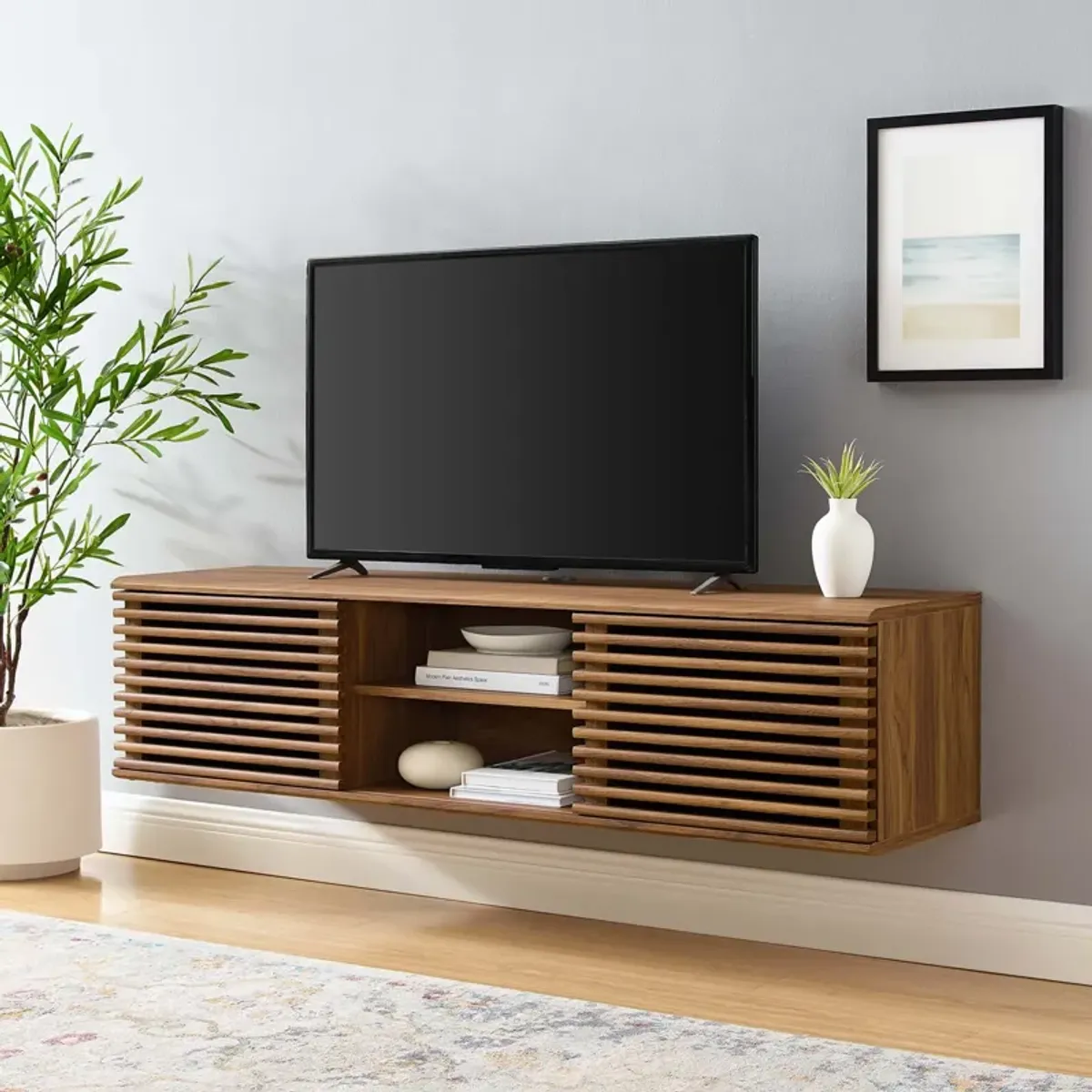 Render 60" Wall-Mount Media Console TV Stand-Benzara