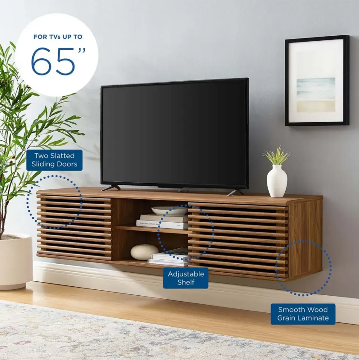 Render 60" Wall-Mount Media Console TV Stand-Benzara