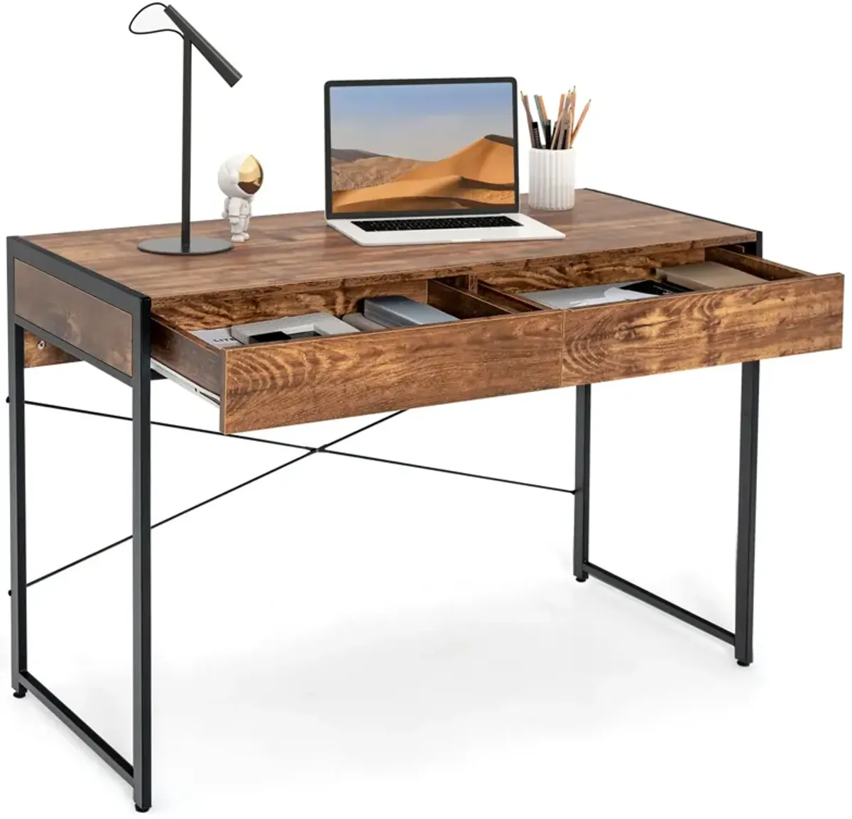 2-Drawer Home Office Desk with Steel Frame