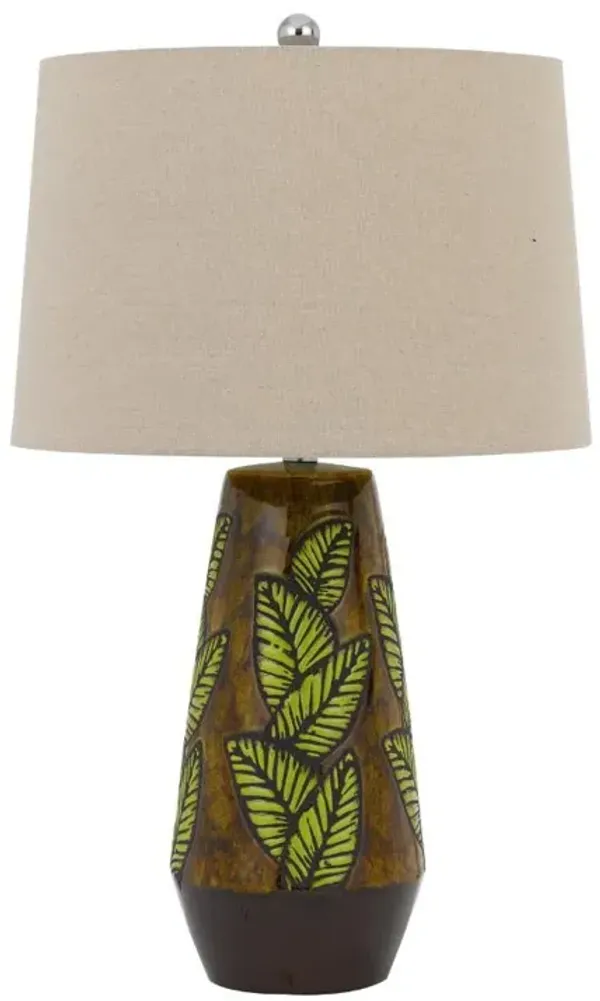 Hivvago 29" Brown Ceramic Cylinder Table Lamp With Tan Empire Shade