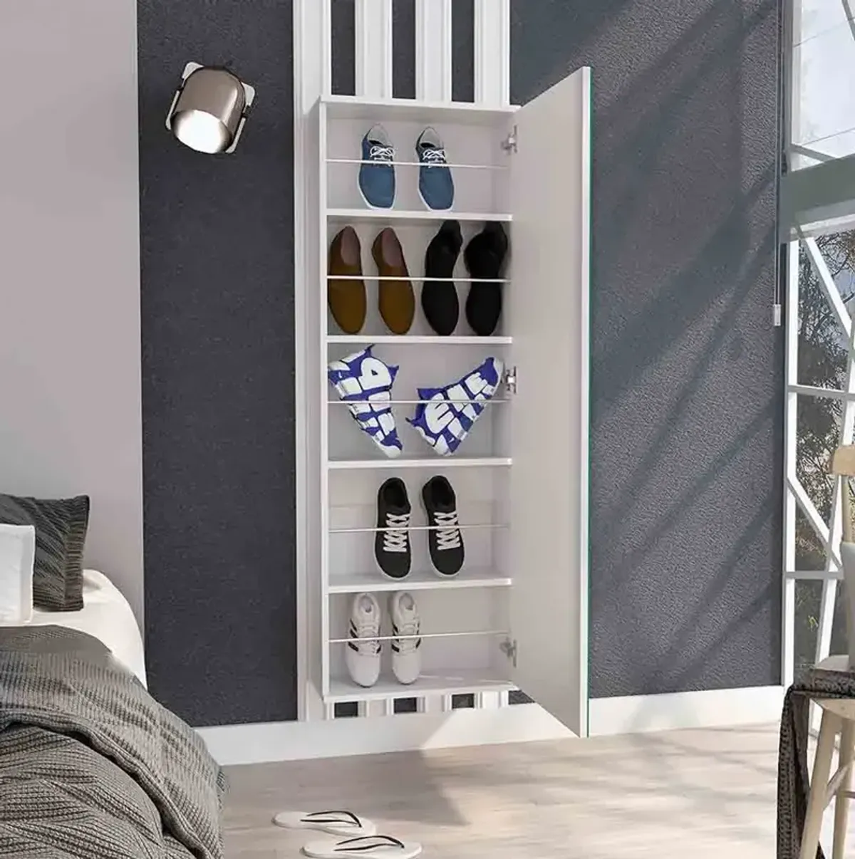 Wall Mounted Shoe Rack With Mirror Chimg, Bedroom, White