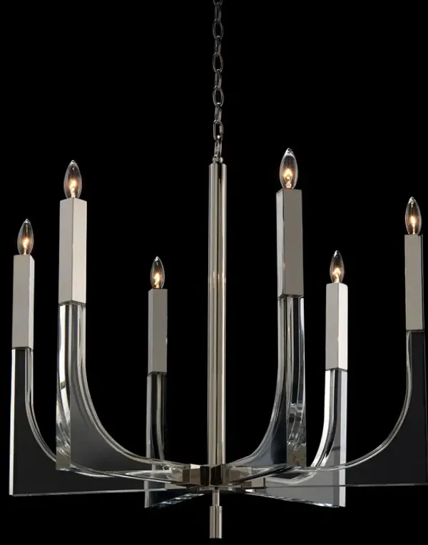 Acrylic And Nickel Six-Light Chandelier