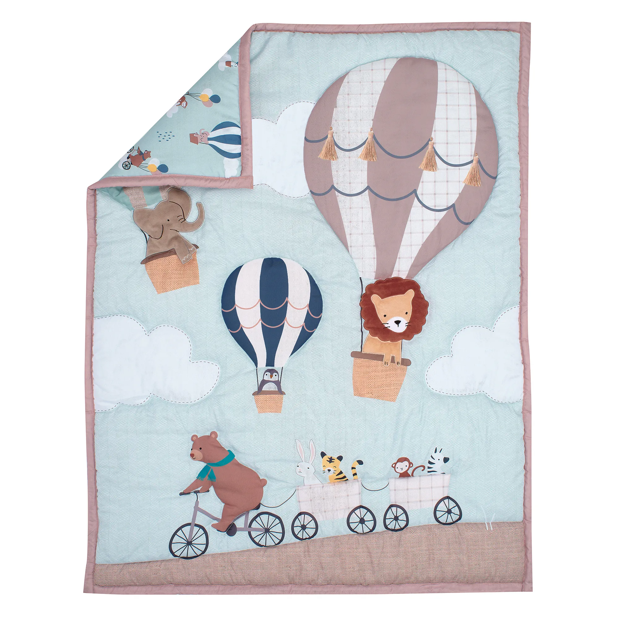 Bedtime Originals Up Up & Away 3-Piece Animals/Hot Air Balloon Crib Bedding Set