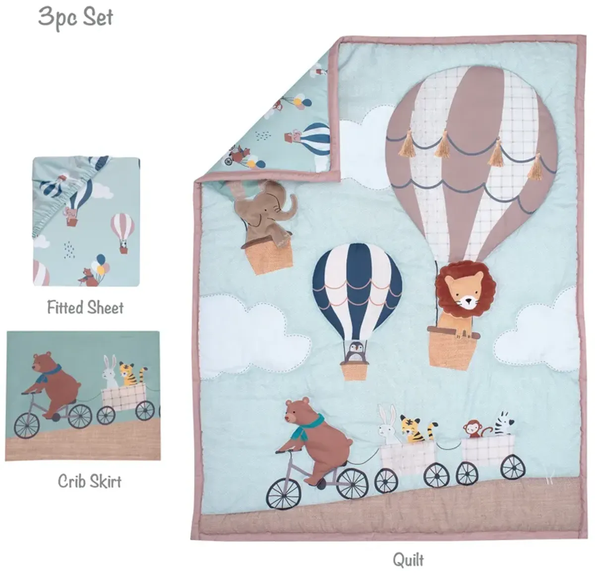 Bedtime Originals Up Up & Away 3-Piece Animals/Hot Air Balloon Crib Bedding Set