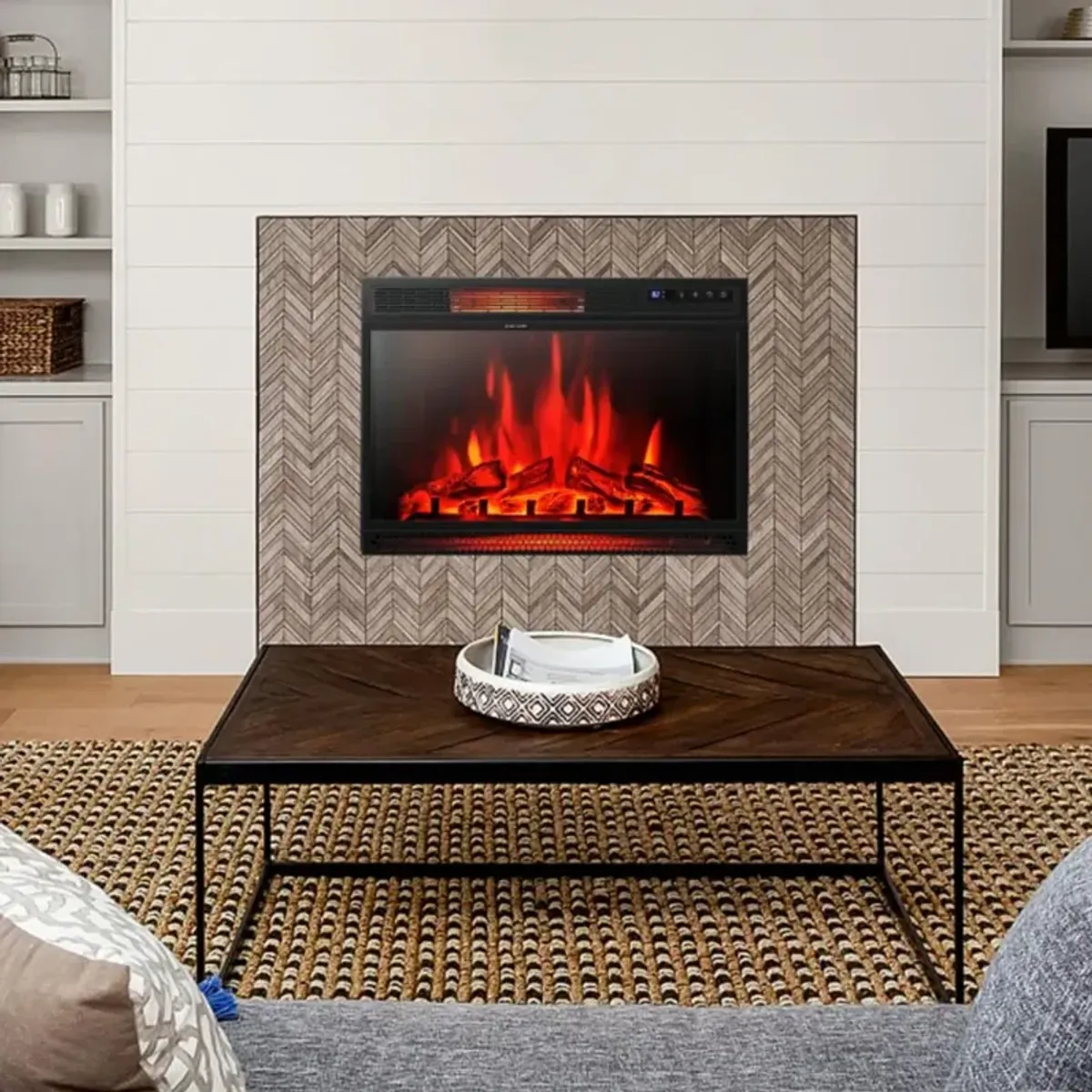 Hivvago 28 Inch Electric Freestanding and Recessed Fireplace with Remote