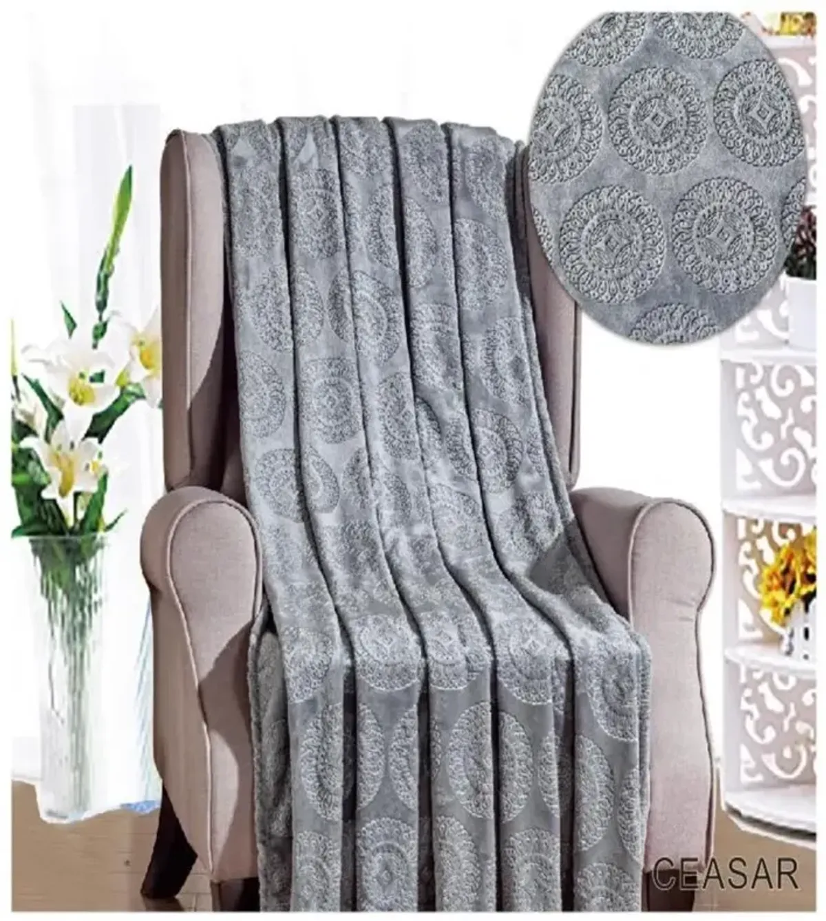 Ceasar Soft Plush Contemporary Embossed Collection All Season Throw